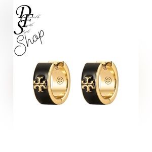 Tory Burch- Black Kira Enamel Huggie Hoop Earrings- with dustbag and giftbox